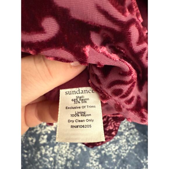 Sundance Regina Burgundy Velvet Burnout Floral Silk Blend Button-Up Sz. L - Picture 8 of 8